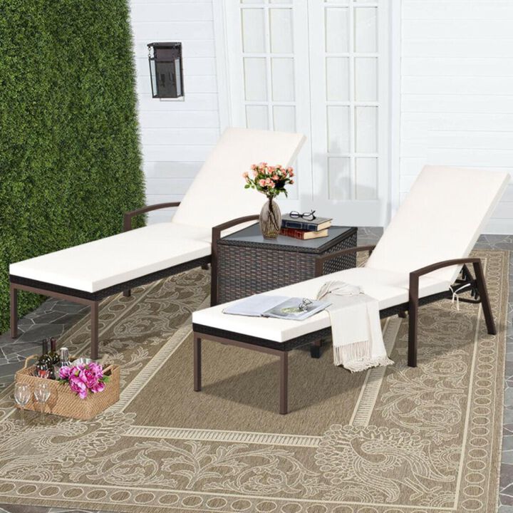 Hivvago 2 Pieces Patio Rattan Adjustable Back Lounge Chair with Armrest and Removable Cushions