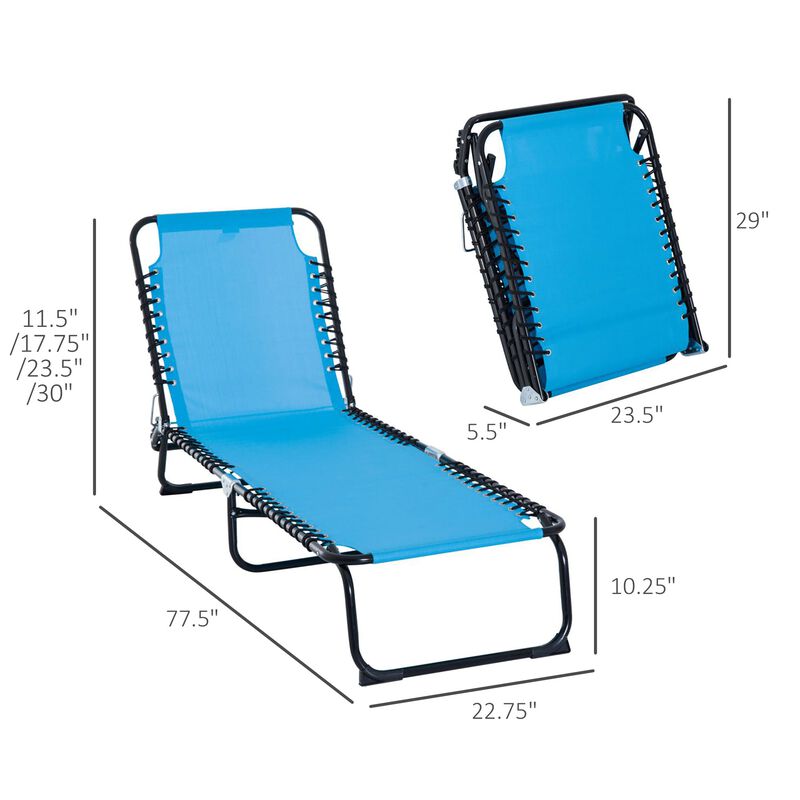 Light Blue Outdoor Bed: 4-Position Portable Reclining Chaise Lounge