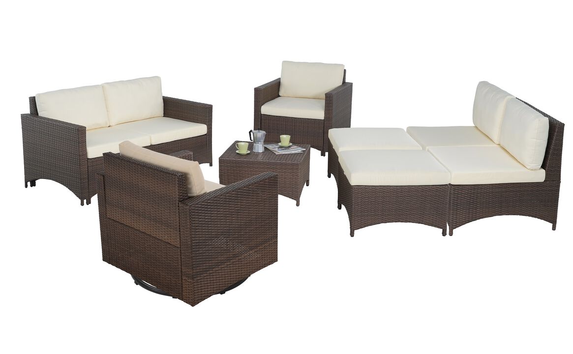 Studio Shine Collection 1 loveseat, 1 Armchair, 1 Swivel Chair, 2 Armless chairs with ottoman and 1 Coffee Table