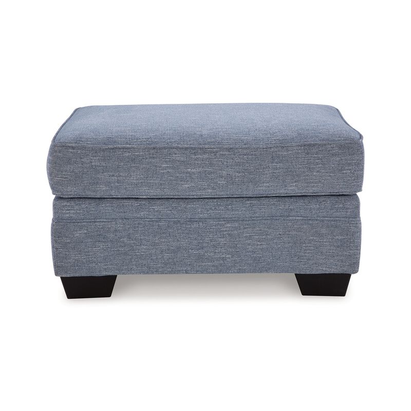 Sano Ottoman, Denim Blue Polyester, Soft Cushions, Black Wood, 38 Inch - Benzara