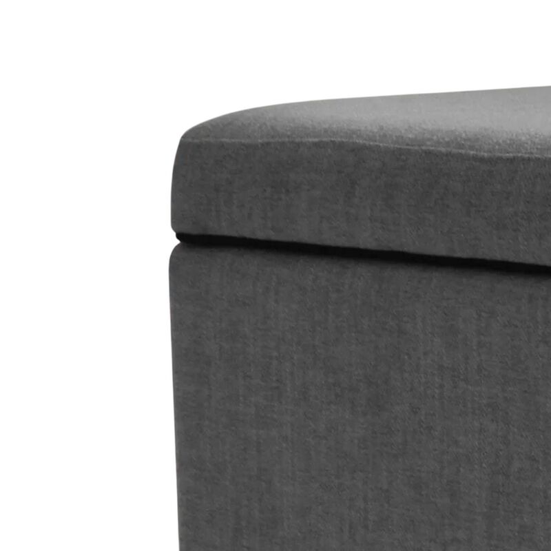 Storage Ottoman, Gray Fabric, Soft Cushions, Caster Wheels, 24 Inch - Benzara