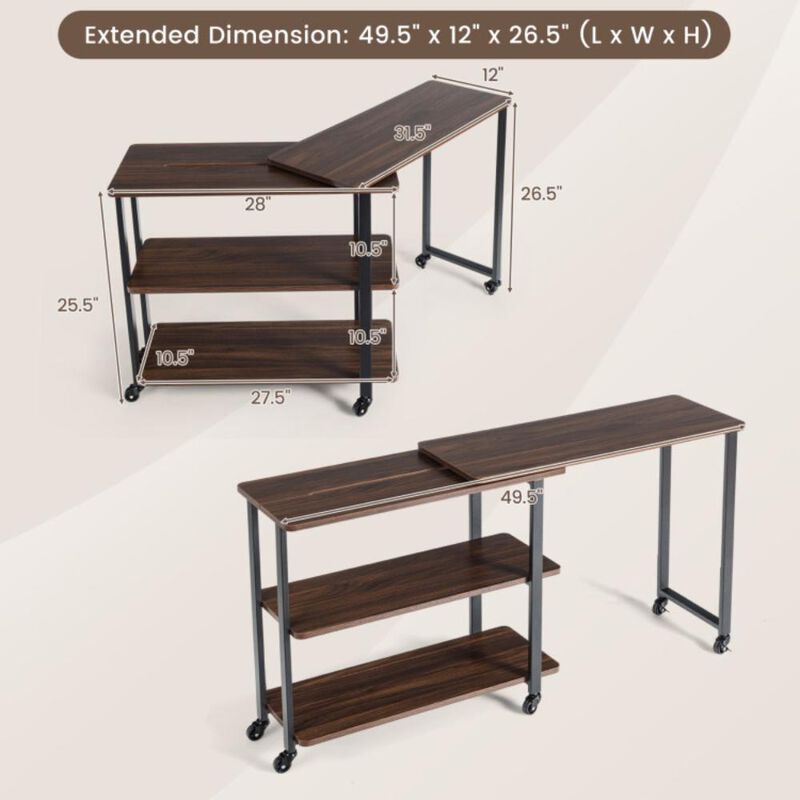 Hivvago 360° Free Rotating Sofa Side Table with Storage Shelves and Casters