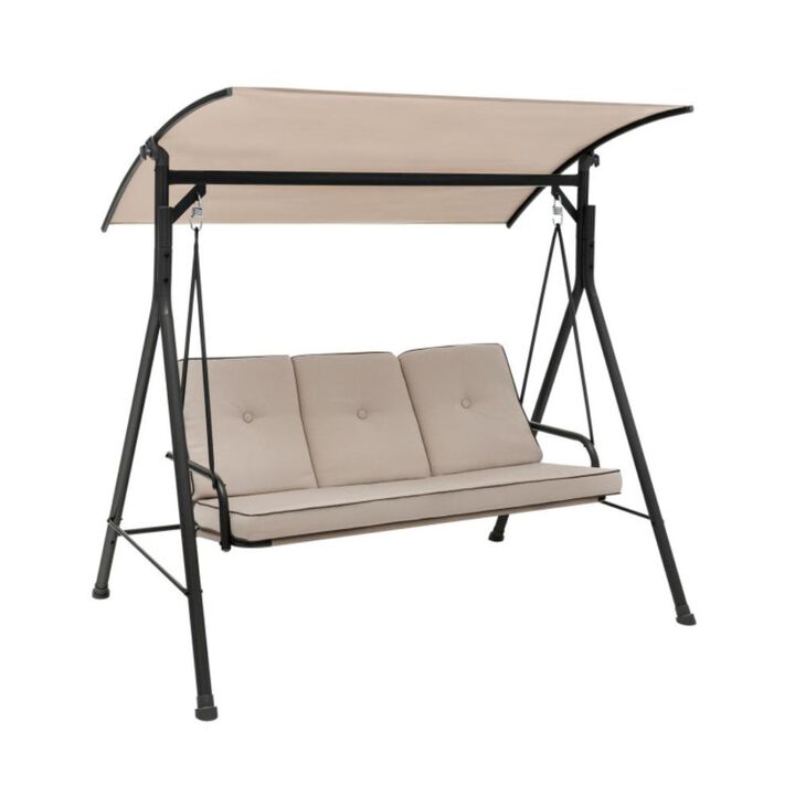 Hivvago 3-Person Outdoor Patio Porch Swing with Adjustable Canopy and 900 Lbs Weight Capacity