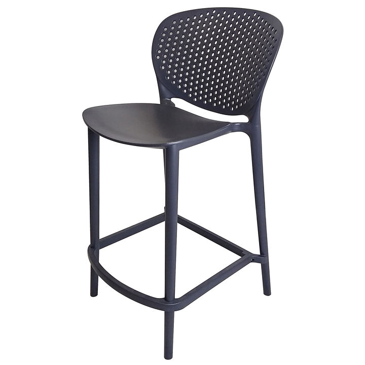 Celin 26 Inch Counter Stool Chair, Set of 4, Stackable, Mesh Back, Gray - Benzara