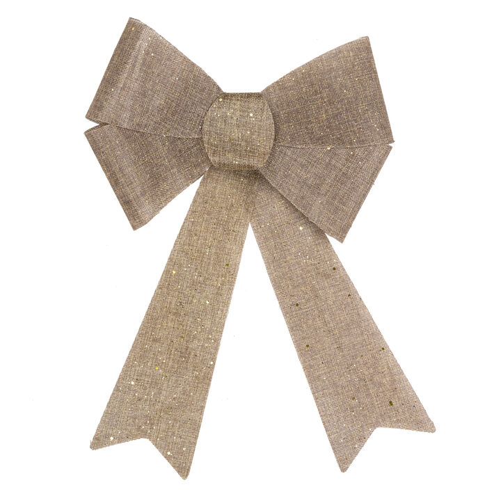 16" LED Lighted Gold Glitter Burlap Bow Christmas Decoration with Color Changing Lights