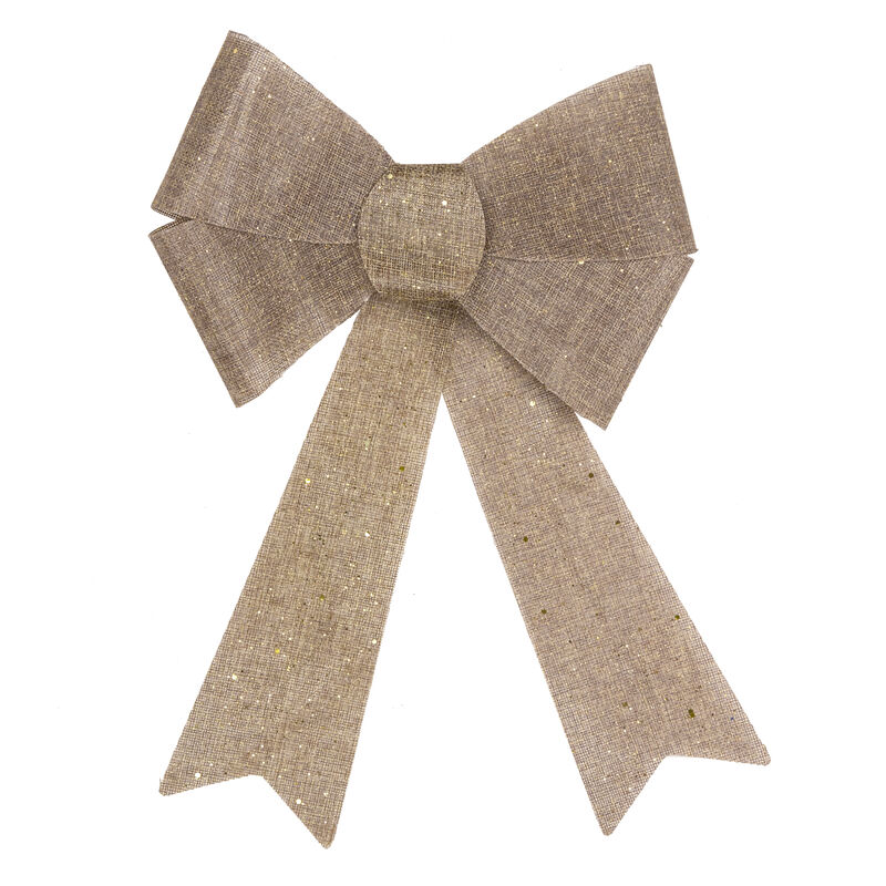 16" LED Lighted Gold Glitter Burlap Bow Christmas Decoration with Color Changing Lights