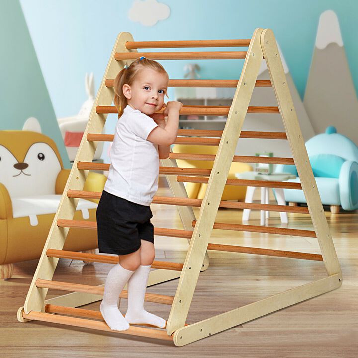 Foldable Wooden Triangle Climber with Reversible Ramp for Kids