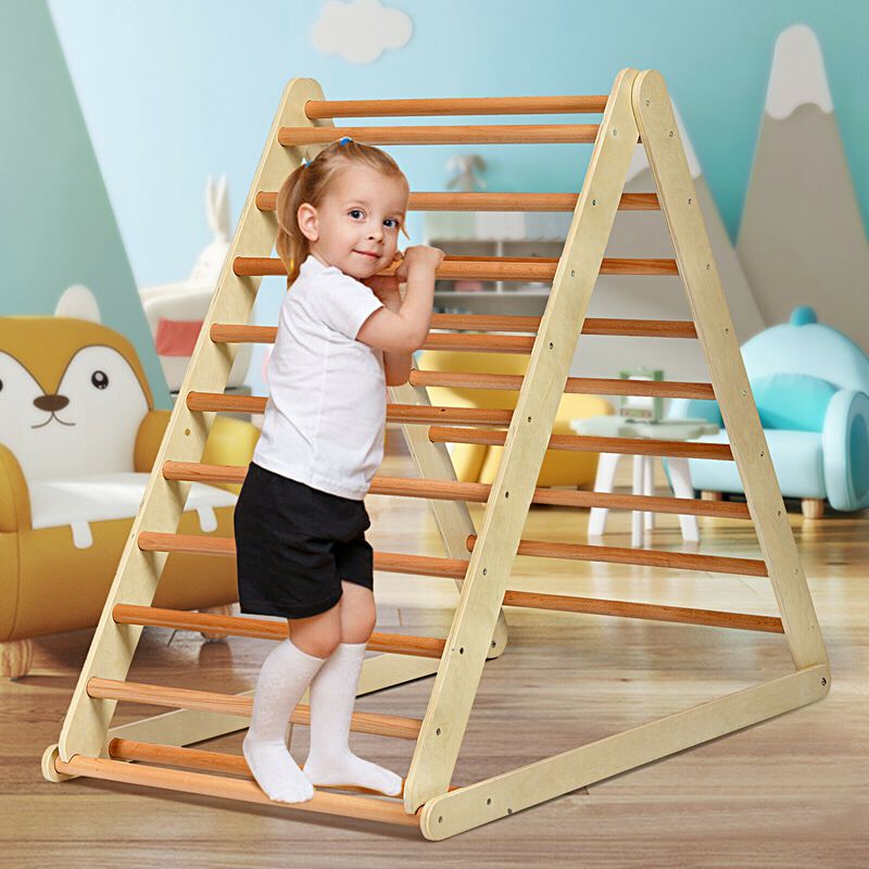Foldable Wooden Climbing Triangle Indoor with Ladder for Toddler Baby