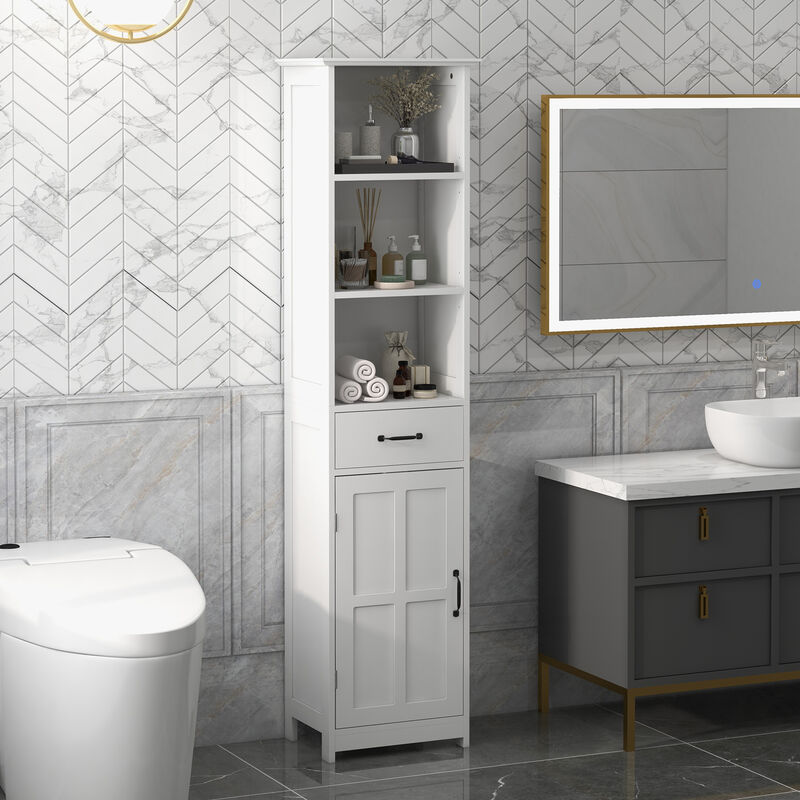 kleankin Bathroom Storage Cabinet Linen Tower with 3 Open Shelves White