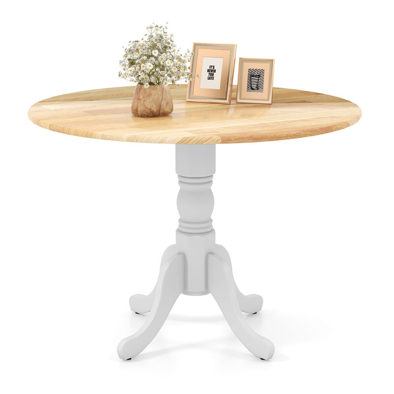Wooden Dining Table with Round Tabletop and Curved Trestle Legs