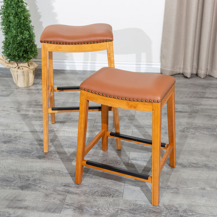 30" Barstool, Natural Finish, Saddle Leather Seat