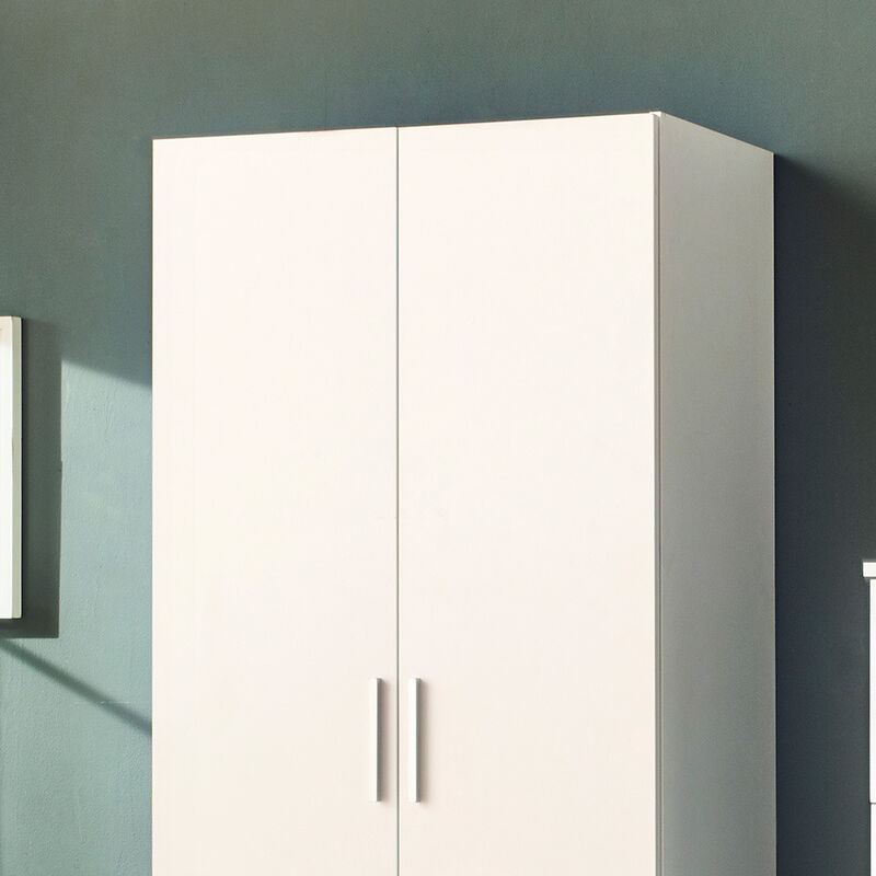 FC Design Klair Living Contemporary Wood Closet with Hanging Bars and Five Shelves in White