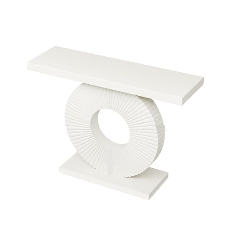 Console Table, 39 Inch White Rectangular Top, Geometric Flower Base - Benzara