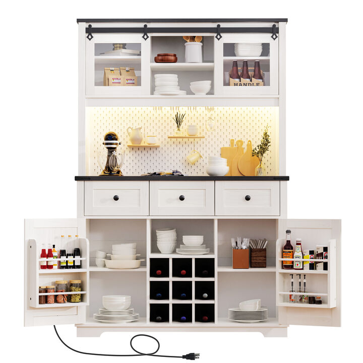 Merax Farmhosue Kitchen Pantry Bar Cabinet with Internal Storage Rack