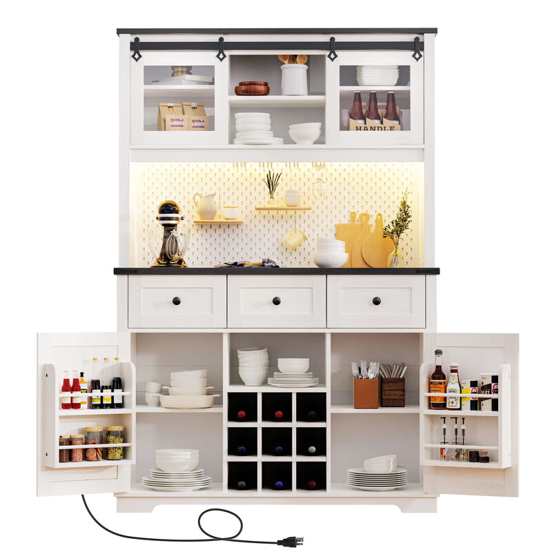 Merax Farmhosue Kitchen Pantry Bar Cabinet with Internal Storage Rack