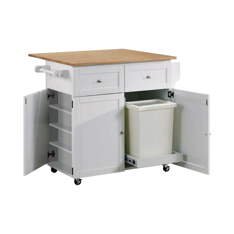 Modern Dual Tone Wooden Kitchen Cart with Spacious Storage, Brown And White - Benzara