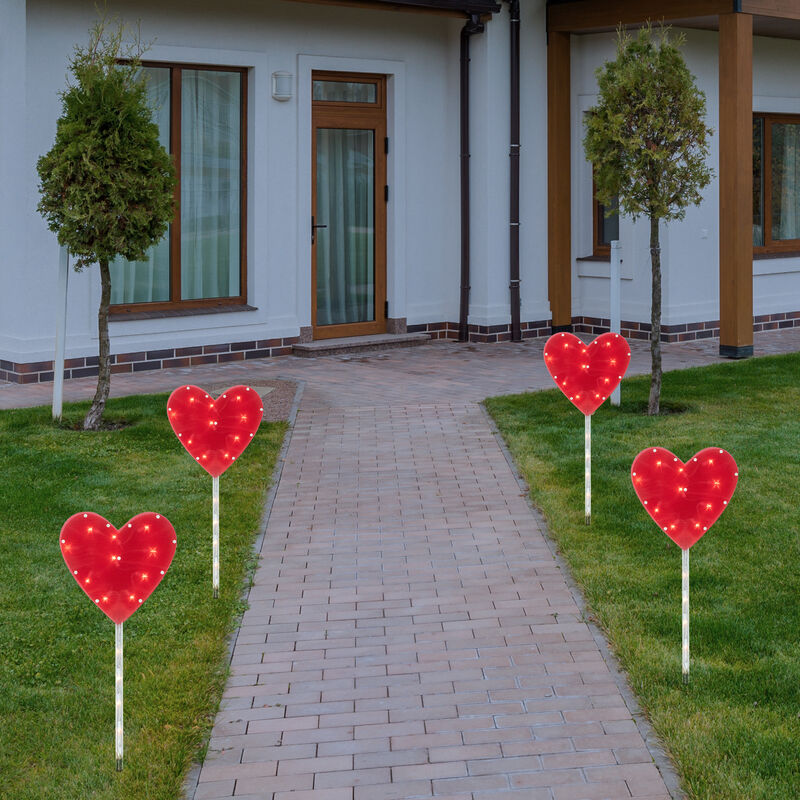 4ct Red Heart Valentine's Day Pathway Marker Lawn Stakes  Clear Lights
