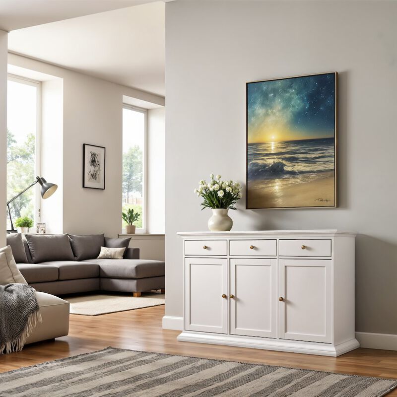 FurniFact White Buffet Cabinet - Modern Living Room Cabinet with Storage and Drawers