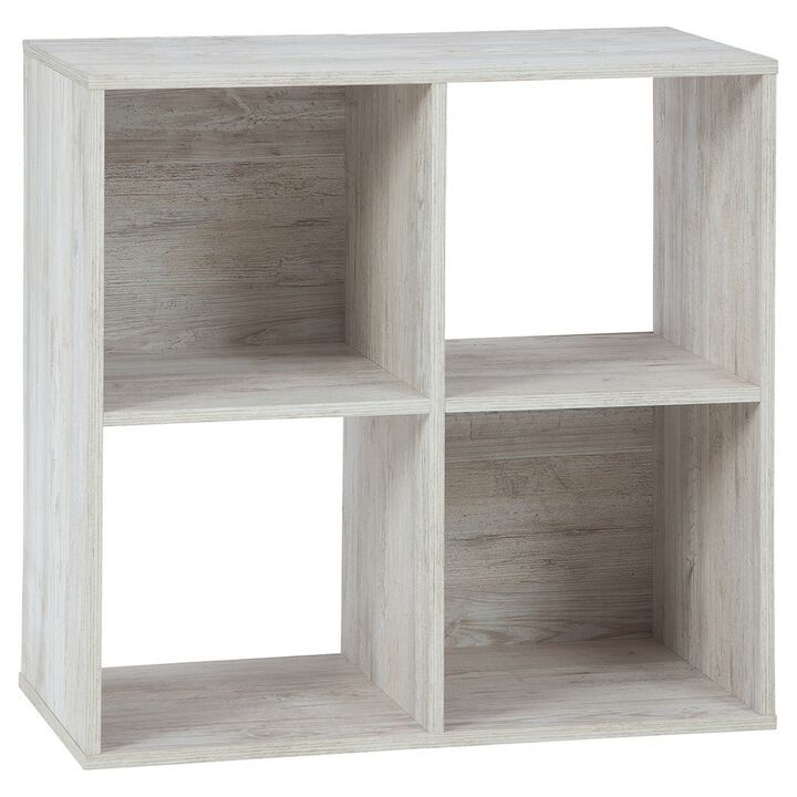 4 Cube Wooden Organizer with Grain Details, Washed White-Benzara