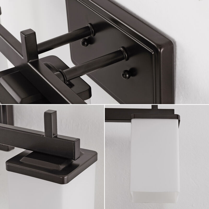 Caia 22.38" 3-Light Modern Contemporary Vanity Light with Frosted Glass Shades and Bathroom Hardware Accessory 5-Piece Set