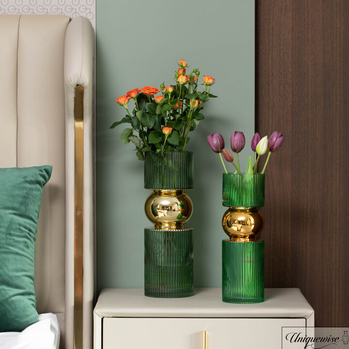 Set of 2 Decorative Green Glass Vases