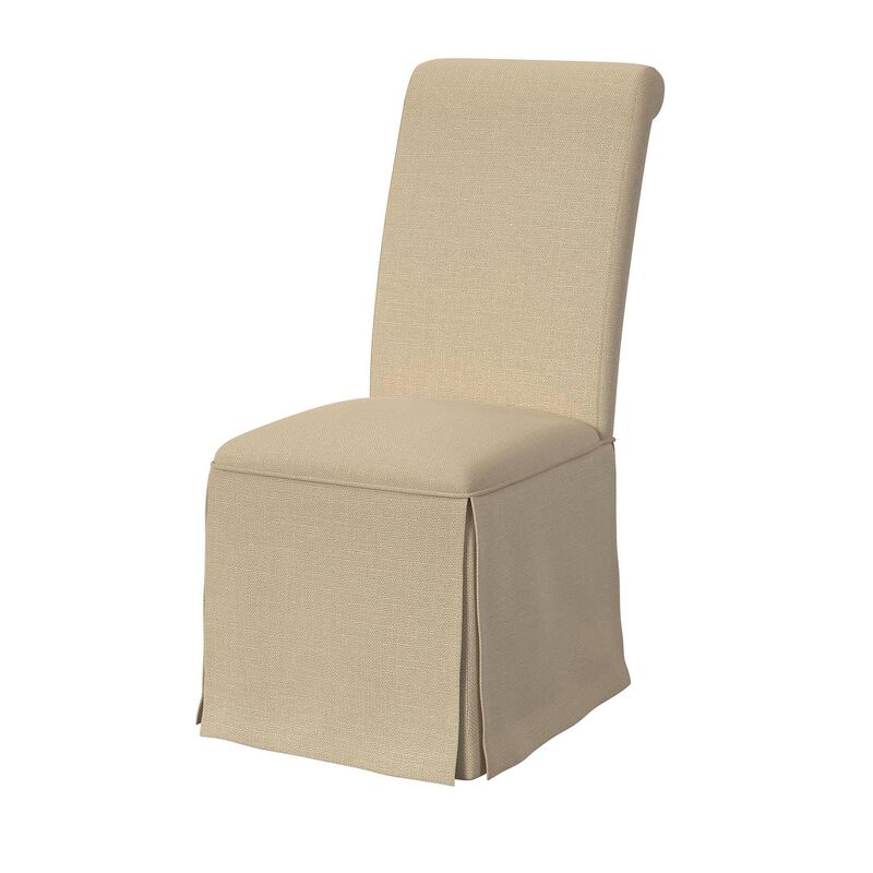 Shaw Dining Chair Set of 2, Tall Rolled Back and Skirted Base, Beige - Benzara