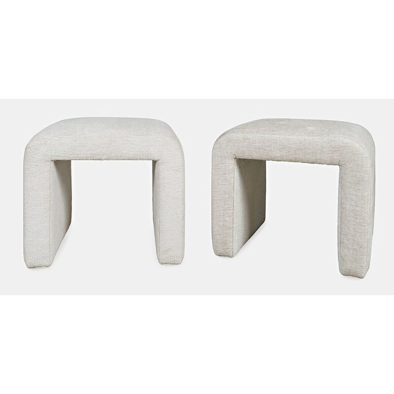 Jofran Luxury Curved Upholstered Waterfall Jacquard Petite Ottoman Bench - Set of 2