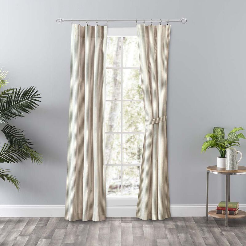 Ellis Curtain Plaza Classic Ticking Stripe Printed 3" Rod Pocket Tailored Panel Pair with Tiebacks