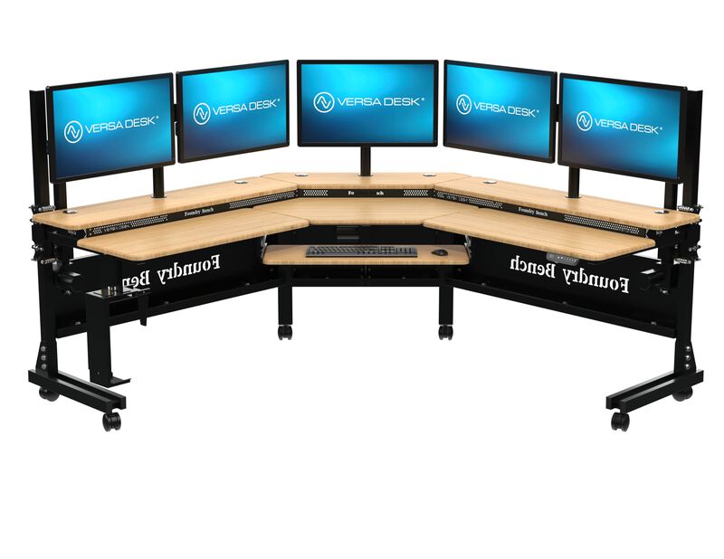 VersaDesk® Foundry Bench® 80"W Electric Height Adjustable Corner Standing Desk Workstation, Black/Bamboo