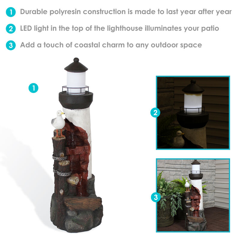 Sunnydaze Gull's Cove Lighthouse Water Fountain with LED Lights - 36 in