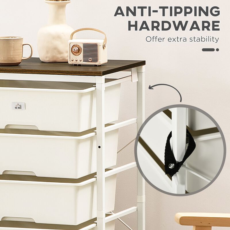 White Bedroom Storage: 6-Drawer Chest with Steel Frame