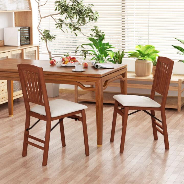 Set of 2 Folding Dining Chairs with Padded Seat and Rubber Wood Frame