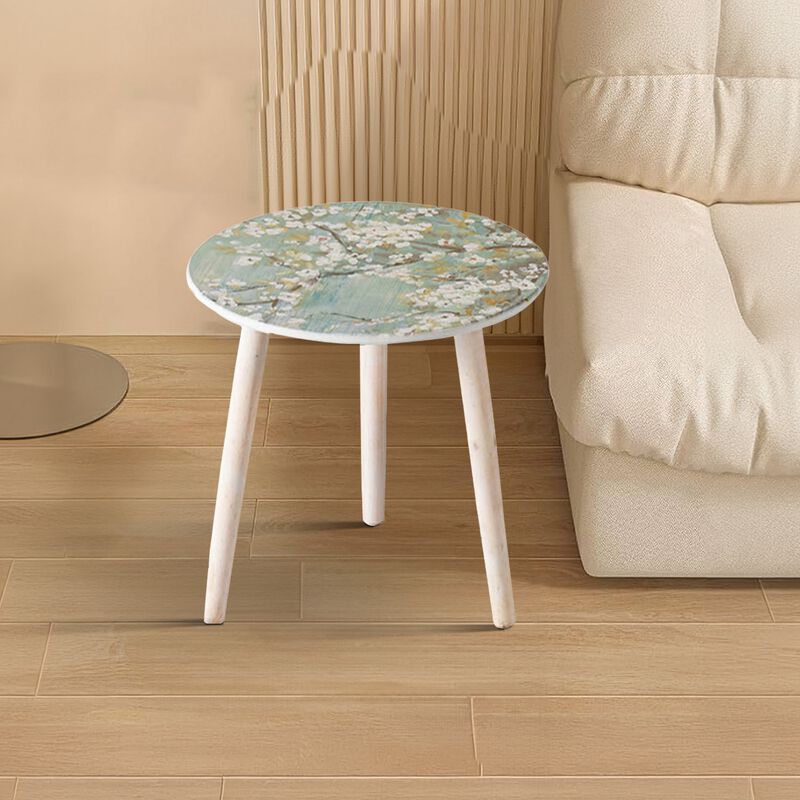 Byle 16, 20 Inch Side Table Set of 2, Floral Design, Cherry Blossom, Blue - Benzara