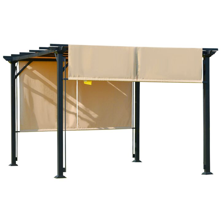 Beige Backyard Canopy: 12x10 Retractable Pergola with UV Protection