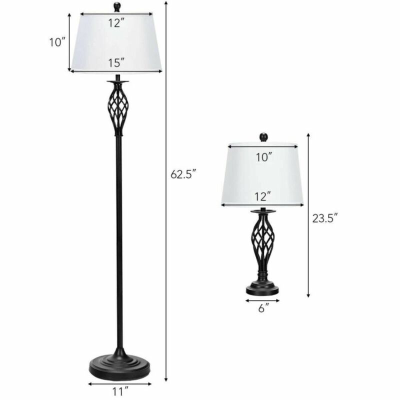Hivvago 2 Table Lamps 1 Floor Lamp Set with Fabric Shades
