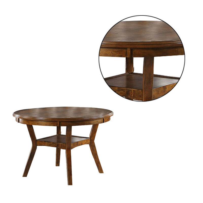 Round Top Wooden Dining Table with Boomerang Legs, Walnut Brown-Benzara