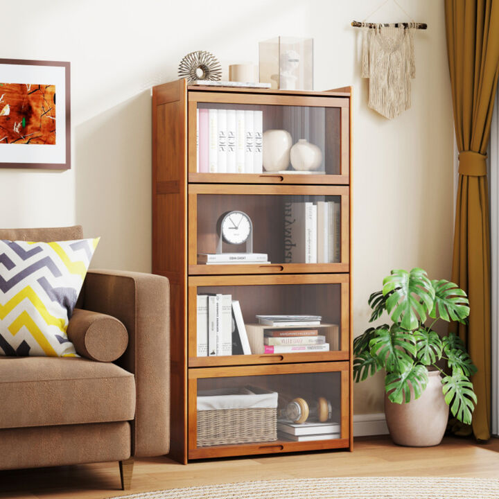 4-Tier Wicker Bookcase with Doors for Study Room Living Room