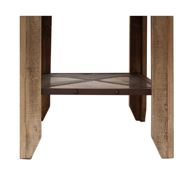 Fena 52 Inch Counter Height Dining Table, Iron Mesh Shelf, Multicolor Wood - Benzara