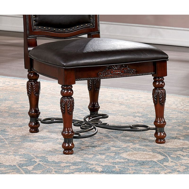 2 PCS Brown Cherry Side Chairs with Black Leatherette Seats