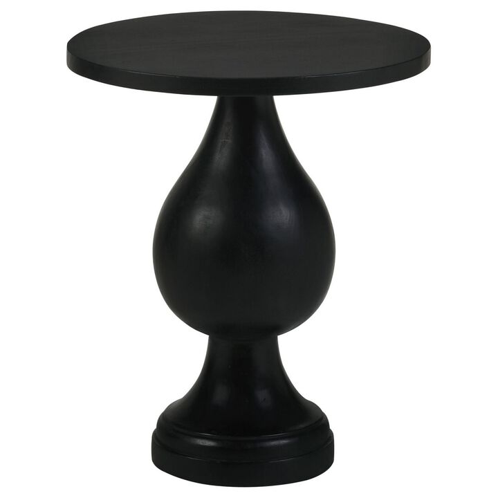 Niko 24 Inch Artisan Round Accent Table, Smooth Pedestal Design, Black Wood - Benzara