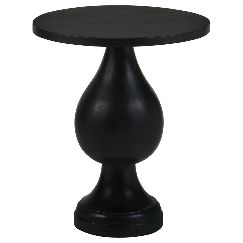 Niko 24 Inch Artisan Round Accent Table, Smooth Pedestal Design, Black Wood - Benzara