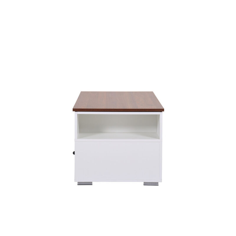 Luna White Coffee Table With Brown Walnut Finish Lift Top, 2 Drawers, And 2 Shelves