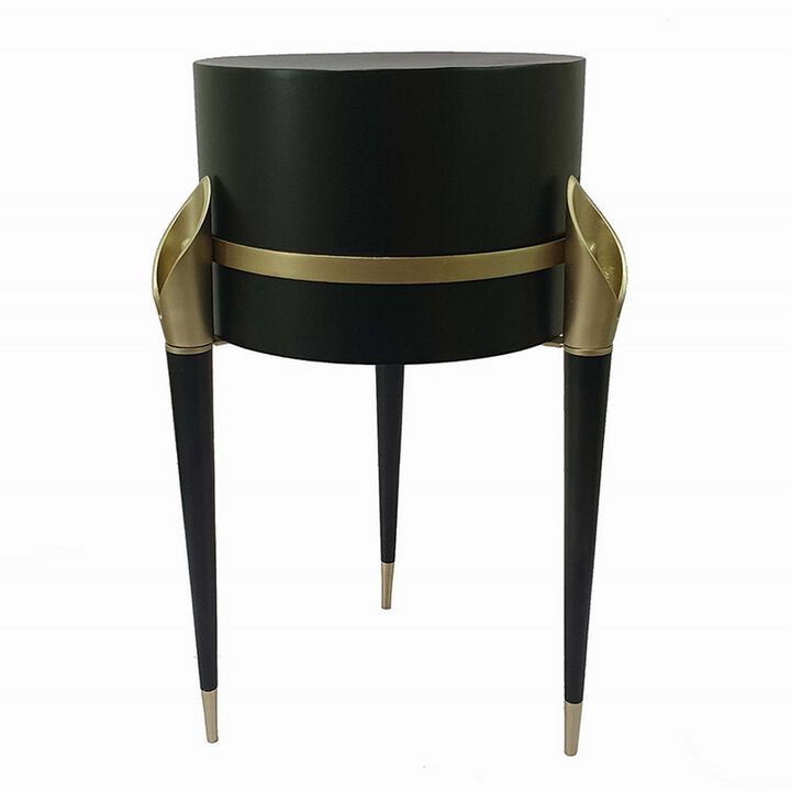 22 Inch Planter on Stand, Lily Design, Modern, Iron Legs, Brass, Black-Benzara