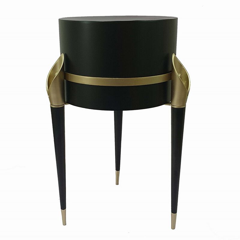 22 Inch Planter on Stand, Lily Design, Modern, Iron Legs, Brass, Black-Benzara
