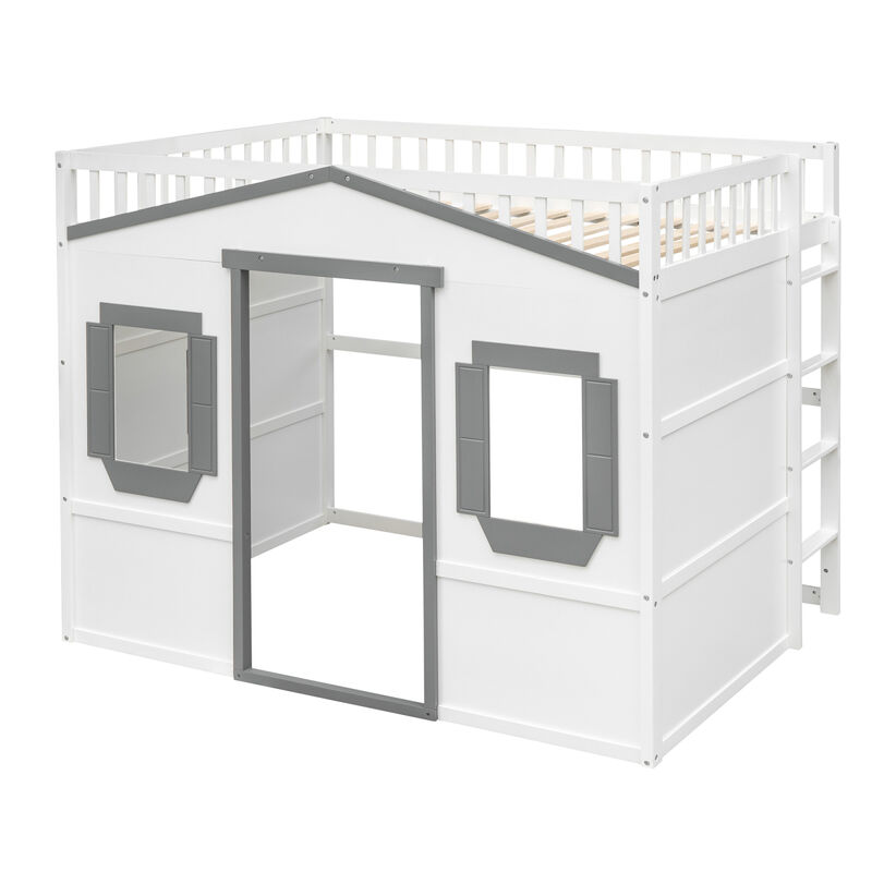 Full Size House Loft Bed With Ladder And Frame