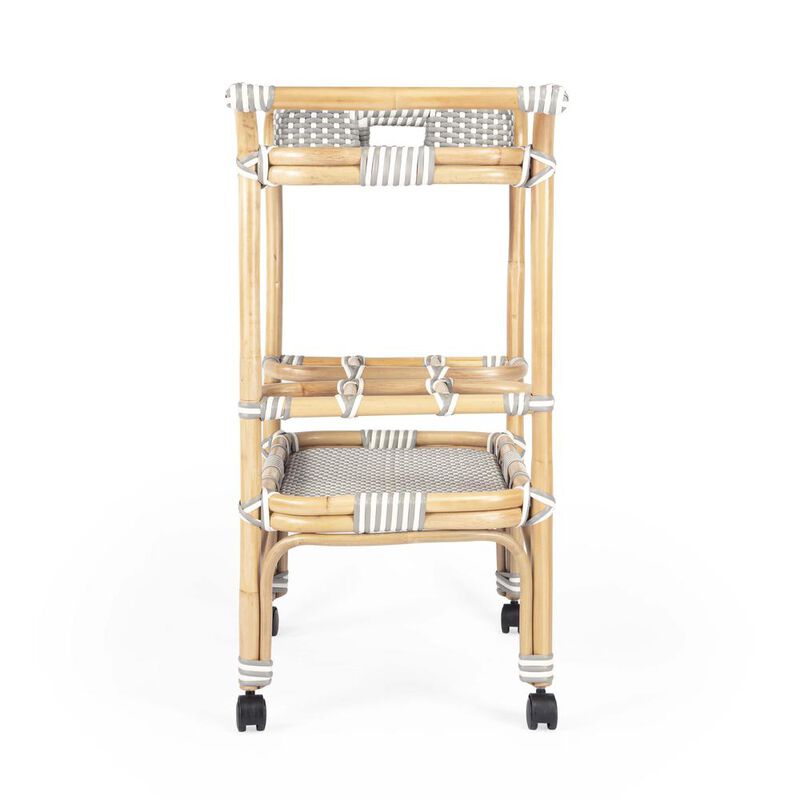 Butler Specialty Selena Grey & Rattan Bar Cart, Gray and White, Natural