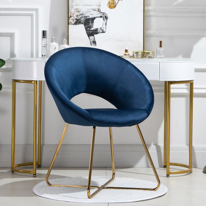 Blue Reception Elegance: Velvet Accent Chair with Gold Metal Legs