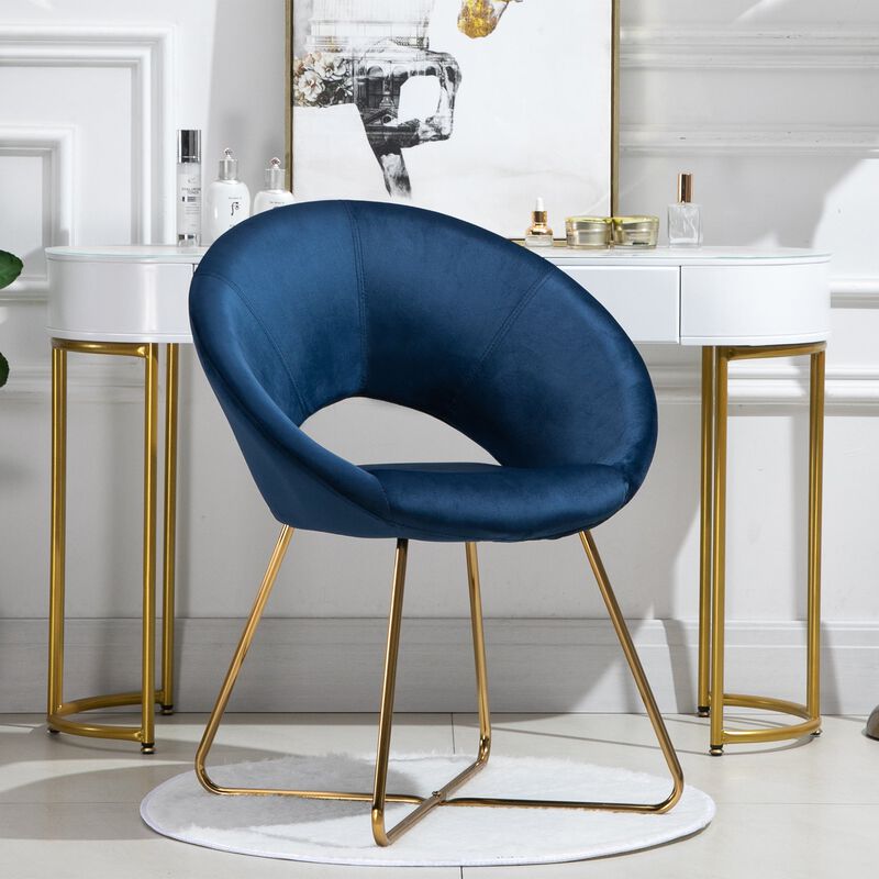 Blue Reception Elegance: Velvet Accent Chair with Gold Metal Legs