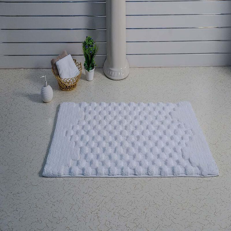 Knightsbridge Luxurious Block Pattern High Quality Year Round Cotton with Non-Skid Back Bath Rug