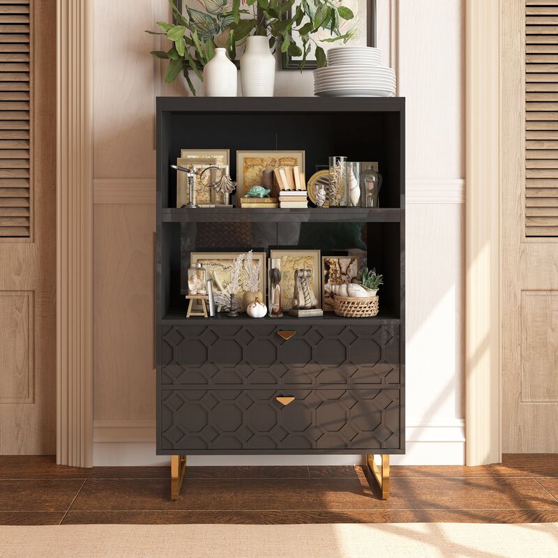 55.6 in. Tall Black Wood Display Bookcase Storage Organizer
